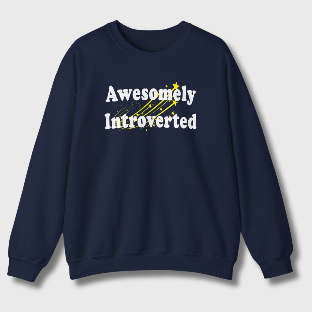 Awesomely Introverted Sweatshirt by Sincerely, An Introvert - Navy sweatshirt with introvert design.