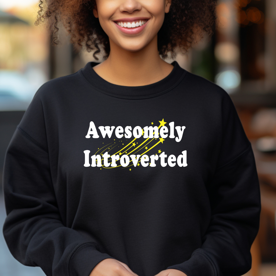 Awesomely Introverted Sweatshirt by Sincerely, An Introvert - Black sweatshirt with introvert design.